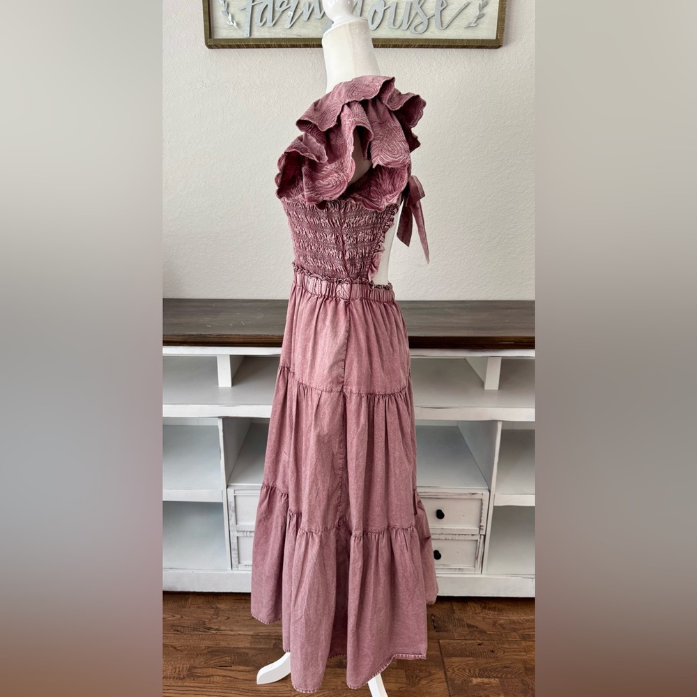 Sea New York Heidi Smocked Maxi Dress Rose Heart Open Back Women's Size 4 *6 - Picture 7 of 10